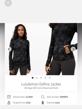 Lululemon DEFINE Jacket Heritage 365 Camo Deep Coal Vented Size 4 -&-3333